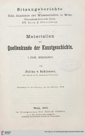 Heft 1: Materialien zur Quellenkunde der Kunstgeschichte: Mittelalter