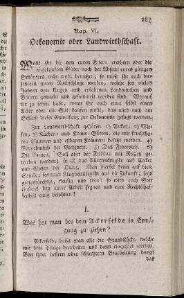 Kap. VI. Oekonomie oder Landwirthschaft