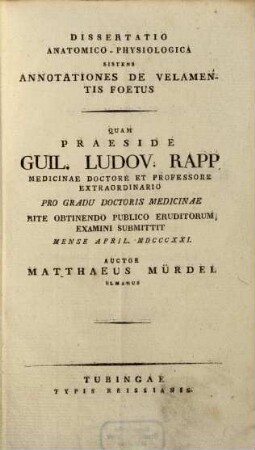 Diss. anat.-phys. sistens annotationes de velamentis foetus