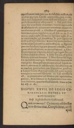 Disput. XXVII. De Legis Cerimonialis Natura Et Divisione: