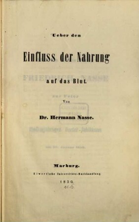 Über den Einfluß der Nahrung auf das Blut
