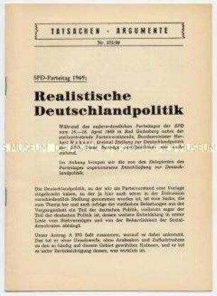 Heft aus der Schriftenreihe der SPD "Tatsachen - Argumente" mit der Entschließung des Parteitages zur Deutschlandpolitik