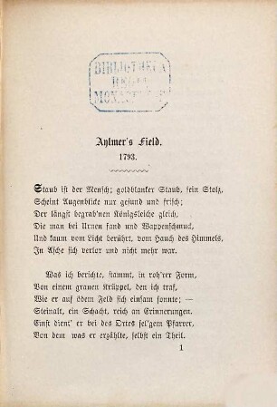 Aylmer's Field : Ein Gedicht von A. Tennyson übersetzt von F. W. Weber