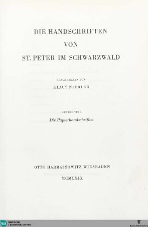 10,1: Die Handschriften von St. Peter im Schwarzwald : Die Papierhandschriften