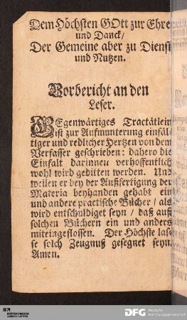 Vorbericht an den Leser.