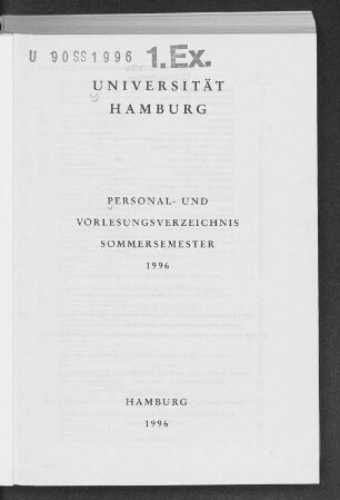 SS 1996: Personal- und Vorlesungsverzeichnis // Hamburgische Universität