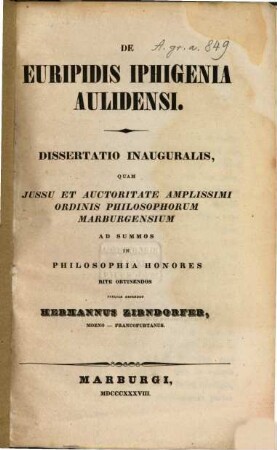 De Euripidis Iphigenia Aulidensi : diss. inaug.