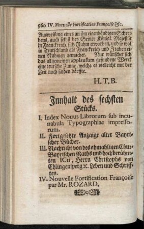 Innhalt des sechsten Stücks.