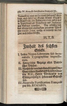 Innhalt des sechsten Stücks.
