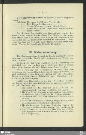 III. Büchersammlung