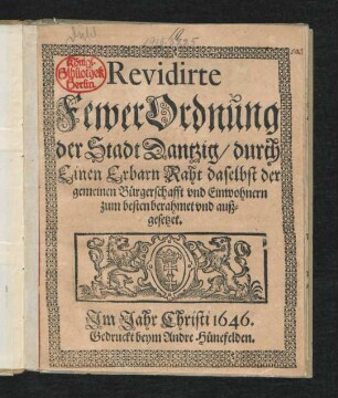Revidirte Fewer Ordnung der Stadt Dantzig