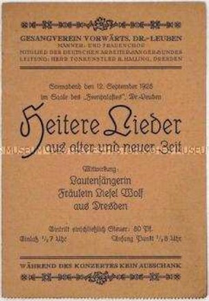 Programm zu einem Chorkonzert mit dem Gesangverein Vorwärts Dresden-Leuben