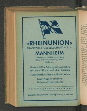 "Rheinunion" Transport-Gesellschaft M.B.H. Mannheim (...)