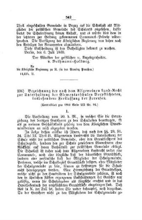 Bezeichnung der nach dem Allgemeinen Land-Recht zur Unterhaltung der Elementarschulen Verpflichteten, insbesondere Freilassung der Forensen : [V. Elementarschulwesen]