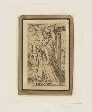 England als weise Jungfrau, Blatt 5 der Folge "Europäische Länder und Provinzen, verkörpert von den weisen und den törichten Jungfrauen"