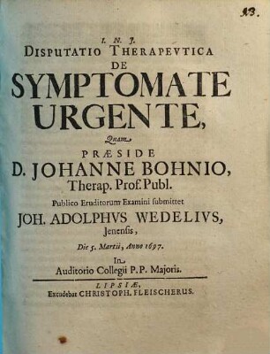 Disputatio Therapevtica De Symptomate Urgente