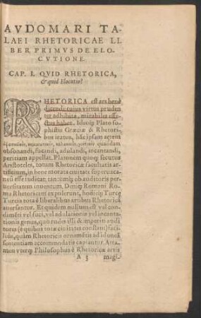 Audomari Talaei Rhetoricae Liber Primus De Elocutione.
