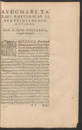 Audomari Talaei Rhetoricae Liber Primus De Elocutione.