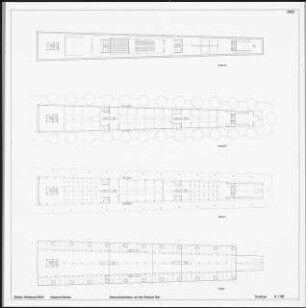 Neugestaltung der Spreeufer von Friedrichshain und Kreuzberg, Berlin Schinkelwettbewerb 1991: Kommunikationshaus auf dem Stralauer Platz: Grundrisse 1:200