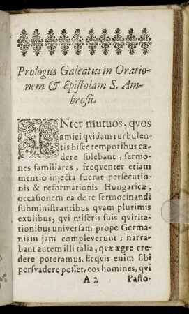 Prologus Galeatus in Orationem & Epistolam S. Ambrosii