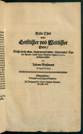 a2r, Erster Theil neuer Geistlicher und Weltlicher Lieder
