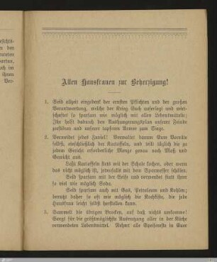 Allen Hausfrauen zur Beherzigung
