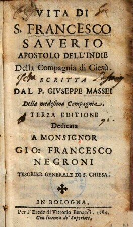 Vita di S. Francesco Saverio, Apostolo dell'Indie, della Compagnia di Giesù