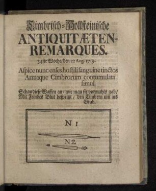 Cimbrisch-Hollsteinische Antiquitæten-Remarques. 34ste Woche/ den 22 Aug. 1719.