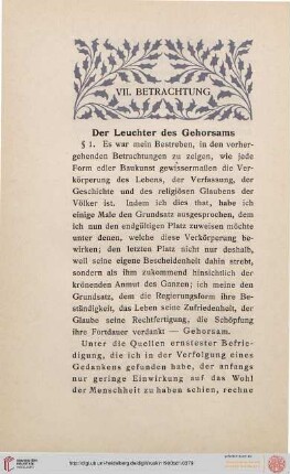VII. Betrachtung. Der Leuchter des Gehorsams
