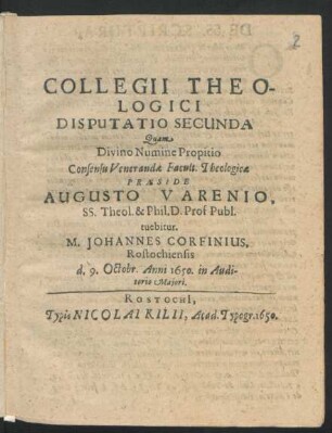 2: Collegii Theologici Disputatio ...