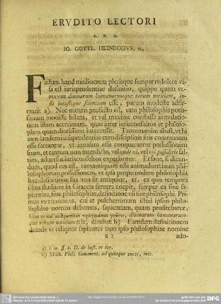 Erudito Lectori S. P. D. Io. Gottl. Heineccius, Ic.