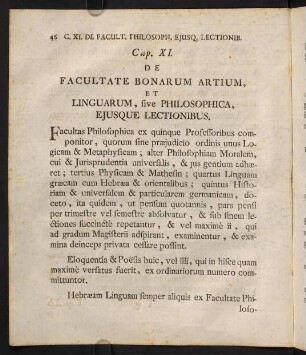 XI. De Facultate bonarum artium, et Linguarum, sive Philosophica, ejusque Lectionibus.