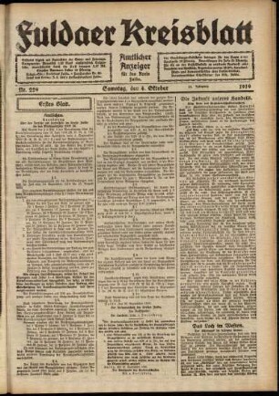 Erste Ausgabe vom Samstag, den 04. Oktober 1919.