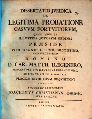 Diss. iur. de legitima probatione casuum fortuitorum