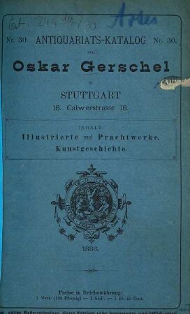 Oskar Gerschel, Buch-Antiquariat, Antiquariats-Katalog : (Bücher-Cataloge), 30