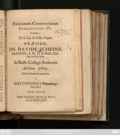 Positionum Controversarum Exercitatio IV. Occasione Tit. I. Lib. II. Instit. Imper.