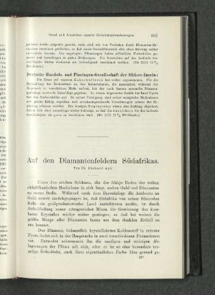 Auf den Diamantenfeldern Südafrikas. Von Dr. Richard Apt.