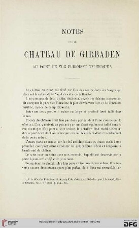 2.Ser. 12.1881/84: Notes sur le château de Girbaden au point de vue purement technique