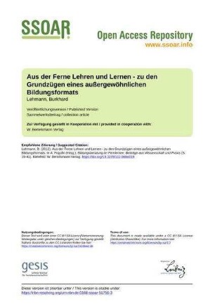 Aus der Ferne Lehren und Lernen - zu den Grundzügen eines außergewöhnlichen Bildungsformats