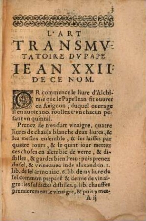 L' Art transmutatoire du Pape Iean XXII. de ce nom