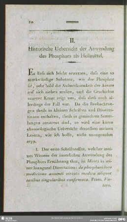 II. Historische Uebersicht der Anwendung des Phosphors als Heilmittel