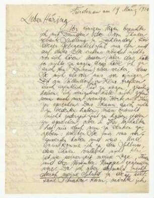Brief von Hannah Höch an Hugo Häring. Berlin