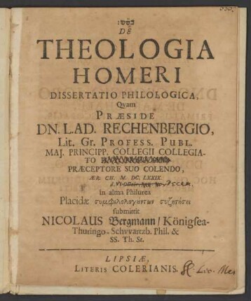 De Theologia Homeri Dissertatio Philologica