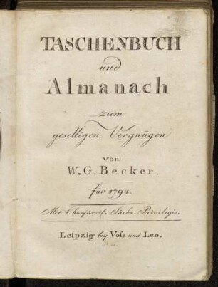 1794: Taschenbuch und Almanach zum geselligen Vergnügen