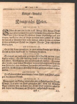 Kriegs-Artickel des Königreichs Polen.