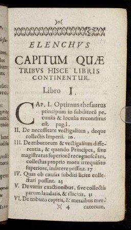 Elenchus Capitum Quæ Tribus Hisce Libris Continentur.