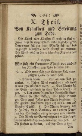 X. Theil. Von Krankheit und Bereitung zum Tode