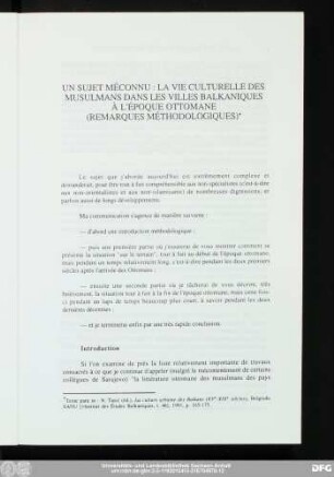 Un Sujet Méconnu: La Vie Culturelle Des Musulmans Dans Les Villes Balkaniques À L'Époque Ottomane (Remarques Méthodologiques)
