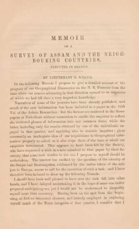 Memoir of a survay of Assam and the neighbouring countries