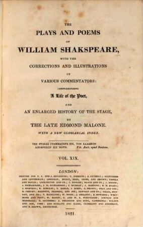 The plays and poems of William Shakspeare : With a new glossarial index, 19 : Richard III. Henry VIII.